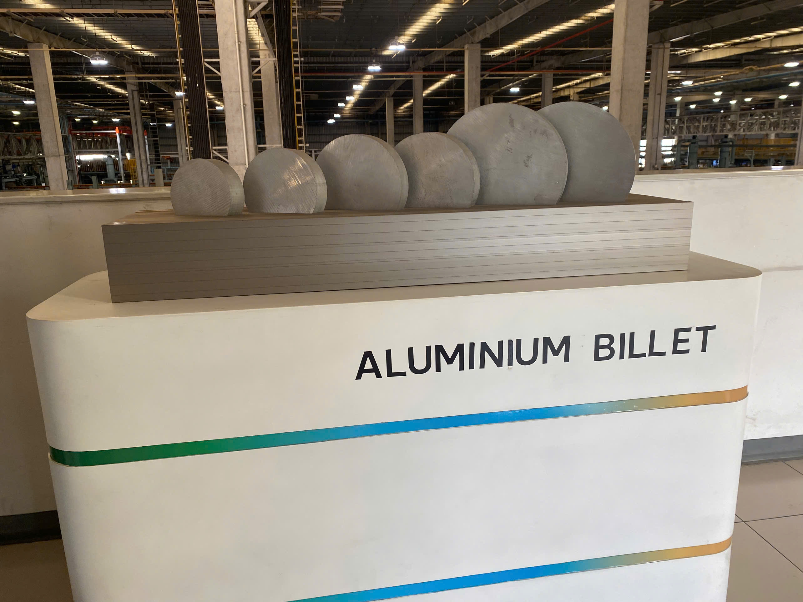 Aluminum billet stock at a Vietnam extrusion facility ready for pressing