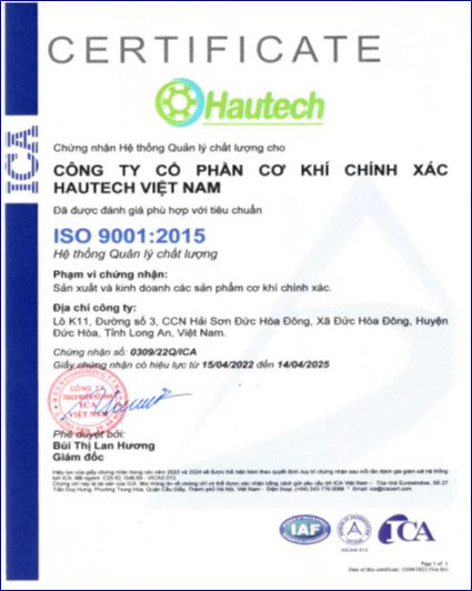 Hautech Vietnam — ISO 9001:2015 certificate verified on-site